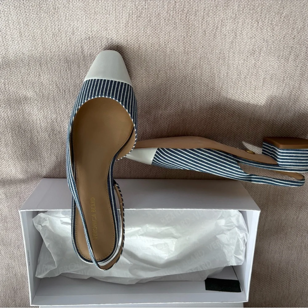 Veronica Beard Blue and White Cecile Slingbacks - Picture 8 of 11
